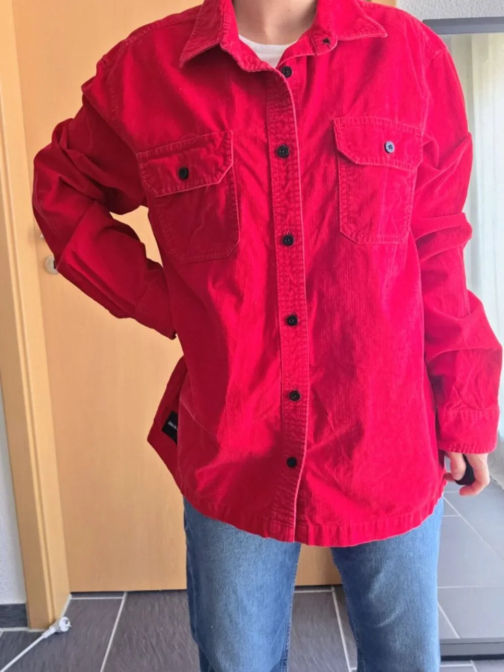 Calvin Klein Jeans Red Corduroy Button Down Shirt Jacket Shacket - Large